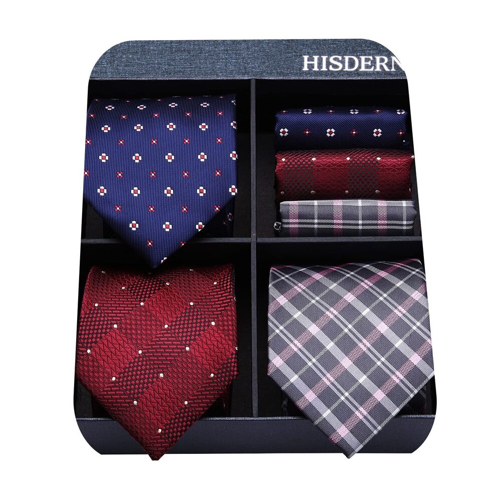 1457 Tie Sets with present Box Lot 3 PCS Woven Jacquard Necktie and Pocket
